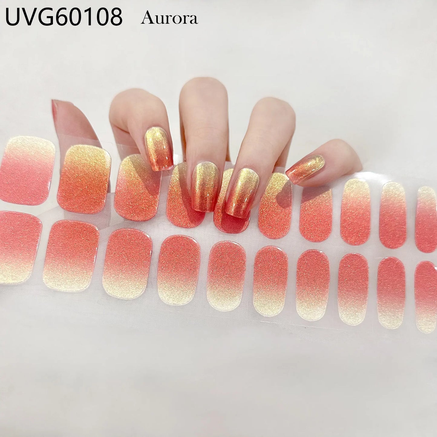 20/22Tips UV Semi cured Gel Nail Stickers Waterproof Long Lasting Full Gel Nail Wraps Press On Nail Decal DIY Manicure