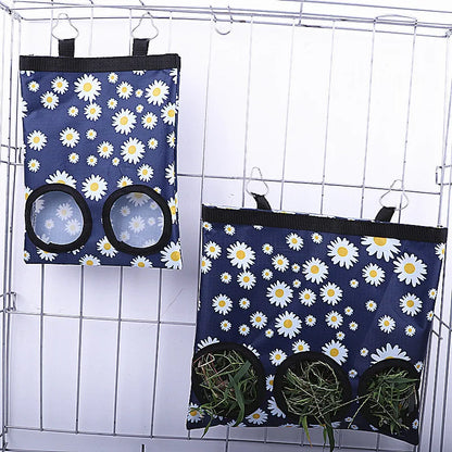 Rabbit Hay Bag 2/3 Holes Hanging Dry Grass Feeder for Guinea Pig Bunny Chinchillas Rats Small Animal Food Storage Bag