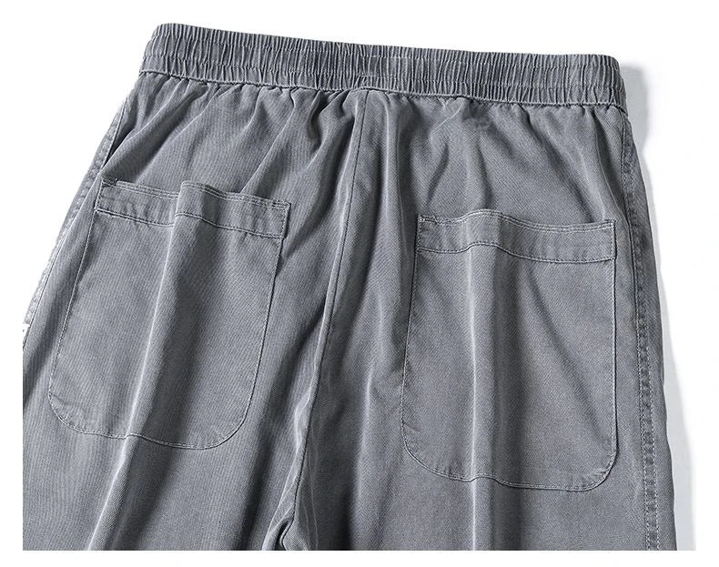 Men's Summer Soft Lyocell Fabric Jeans Thin Loose Straight Denim Pants Drawstring Elastic Waist Casual Trousers Plus Size M-5XL