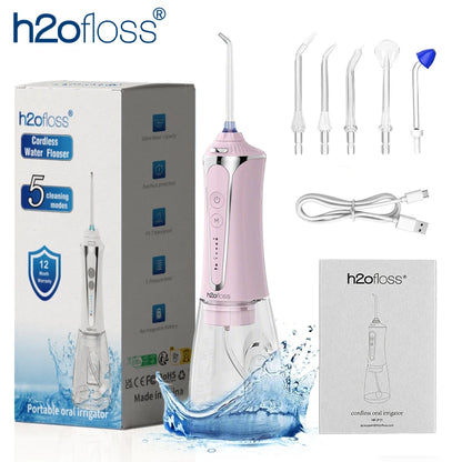 H2ofloss Oral Irrigator Water Flosser 140PSI High Pressure Water-Proof Design 300ml 5 Modes 5 Nozzles for Dental Cleaning