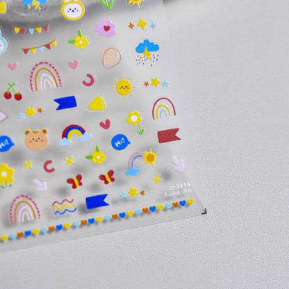 Collage Text English Letter Musical Note Star Graffiti Colorful 5D Love Heart Bowknot Nail Art Sticker Adhesive Manicure Decals