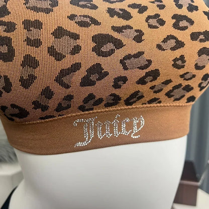 Juicy Couture Women's Seamless Leopard Print Bralette Adjustable Strap Wireless Comfort Push Up Sports Bra Underwear