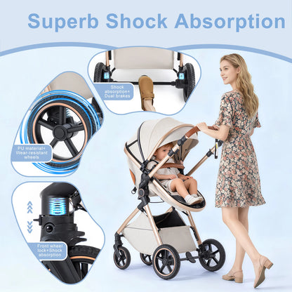 Luxury Baby Stroller 3 in1 Portable Baby Carriage Folding Prams High Landscape Car for Newborn Baby Adjustable Handle travel