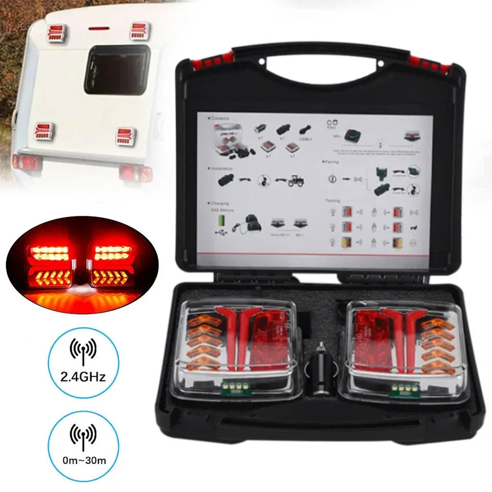 1 Set Waterproof 12V 24V Wireless Magnetic LED Truck Tail Light Rear Light Signal Warning Brake Lamp 7 Pin Trailer Caravan Lorry