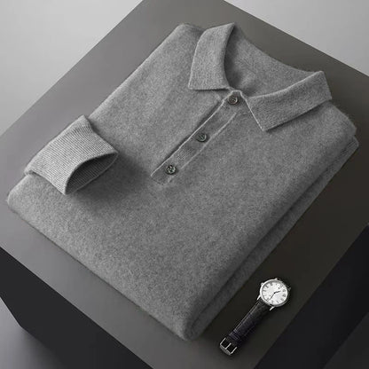 Mens Button Pullover Sweater Lapel Slim Fit Pullover Knit HeavyWeight Polo Sweaters Winter Outdoor Warm Solid Color Streetwear