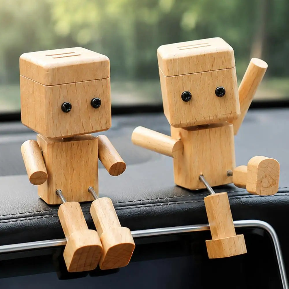 Wooden Robot Car Air Freshener Creative Shaking Legs Essential Oil Aroma Diffuser Vent Clip Dashboard Decor for Auto