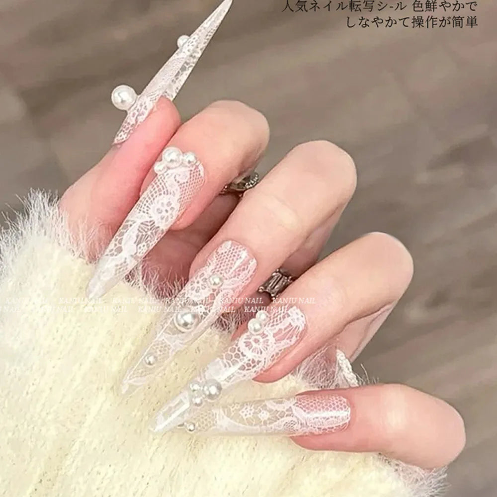 10 Rolls/Box New Black&White Lace Nail Transfer Stickers Sexy Lace Flower Full Wraps Nail Decals DIY French Manicure Decorations