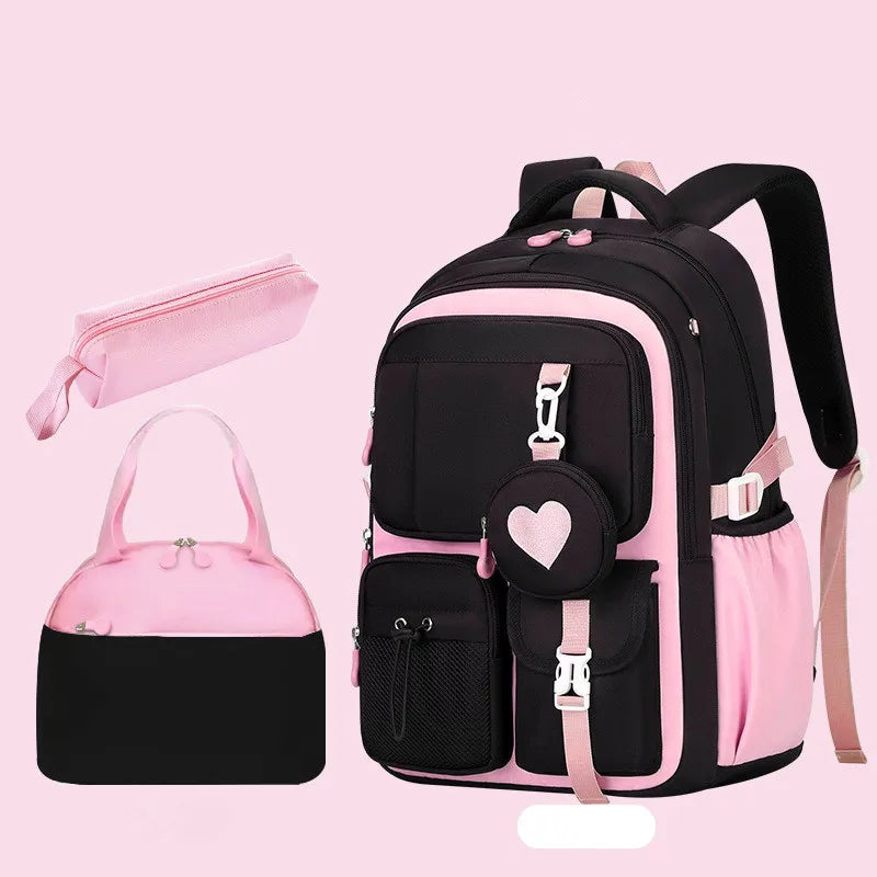 Love Pattern School Bag Backpack Pencil Case lunch bag Three Piece Set Nylon Fabric Waterproof Boy Girl Teenagers Trend Backpack