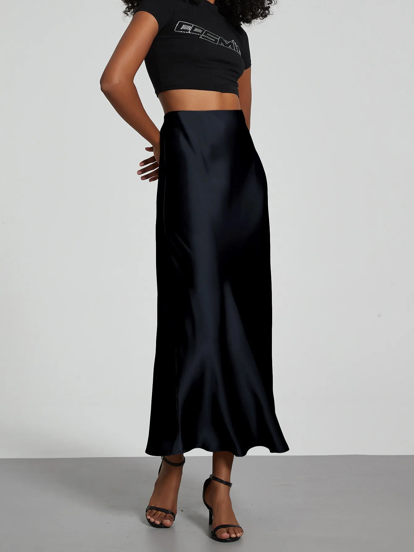 21 Colors New 2026 Women's Elegant High Waist Satin Long Skirts Female Summer Solid Color Faldas