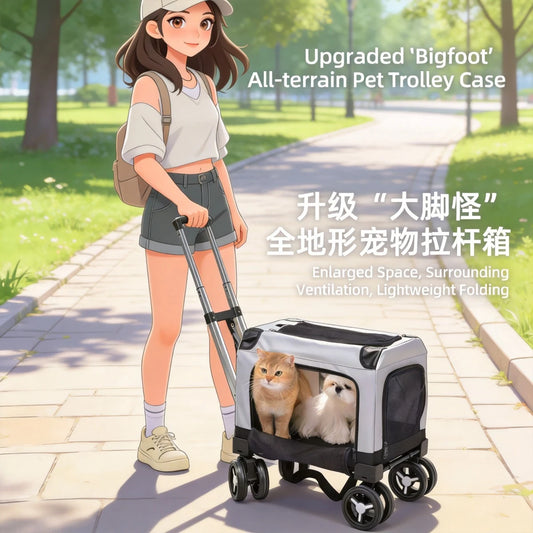 Large Wheel Breathable Pet Rolling Carrier Large Capacity Travel Bag For Two Cats Dogs Portable Car Pet Stroller