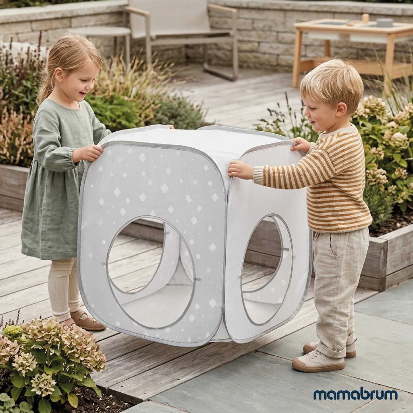 Mamabrum Large Tent Set for Kids with Tunnel and Cube 3 in 1 Fun Sensory Motor Motor for Home and Garden 3 +