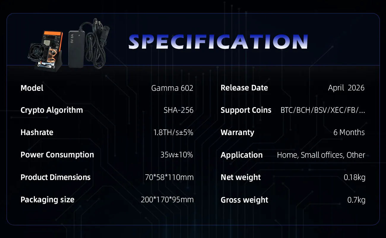 2026 Upgrade Luckyaxe  Gamma 601/602 1.7~1.8TH/s 35W Silent SHA256 ASIC Miner Low Power BTC Home Mining Machine