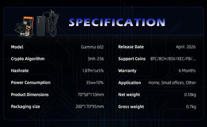 2026 Upgrade Luckyaxe  Gamma 601/602 1.7~1.8TH/s 35W Silent SHA256 ASIC Miner Low Power BTC Home Mining Machine
