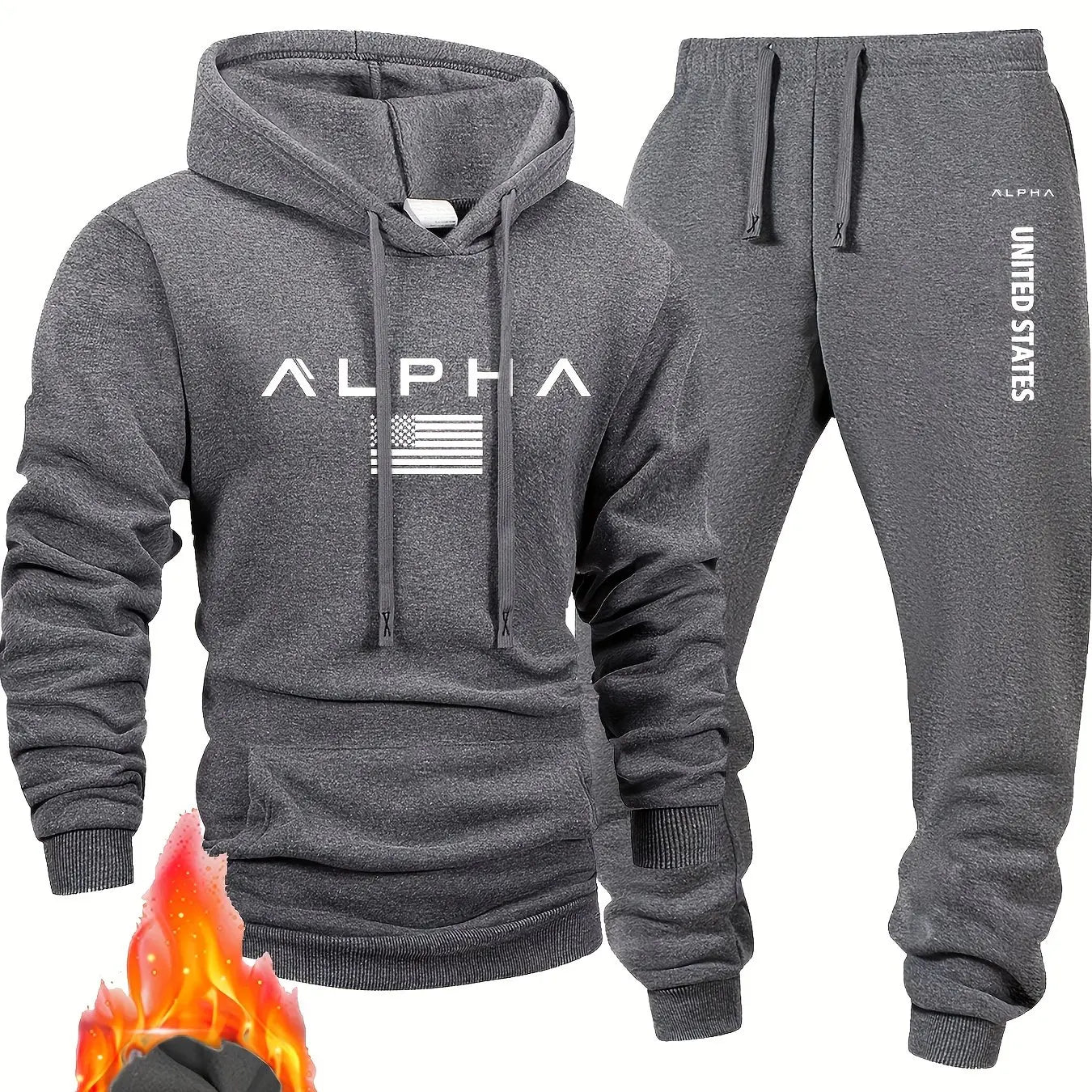 Men casual sportswear set  Fashionable American-style letter printed fleece pullover and fitted sweatpants set highly versatile