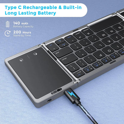 Mini Keyboard Wireless Folding Keyboard Bluetooth Foldable Keyboard With Touchpad for Windows Android iPad Phone PC Rechargeable