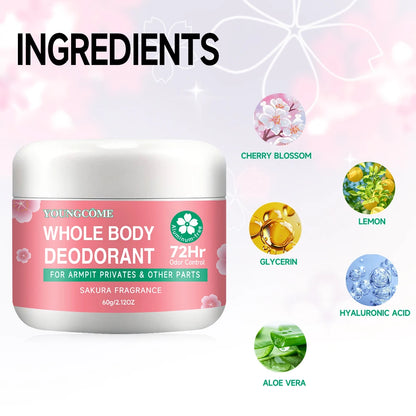 Natural Whole Body Deodorant for Men & Women - 72H Long Lasting Odor Protection, Aluminum-Free, Moisturizing & Gentle for Sensit