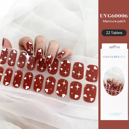 16/22 Tips Semi Cured Gel Nail Stickers for UV Lamp Designer Adhesive Nail Gel Wraps DIY Long-lasting  Nail Decoration