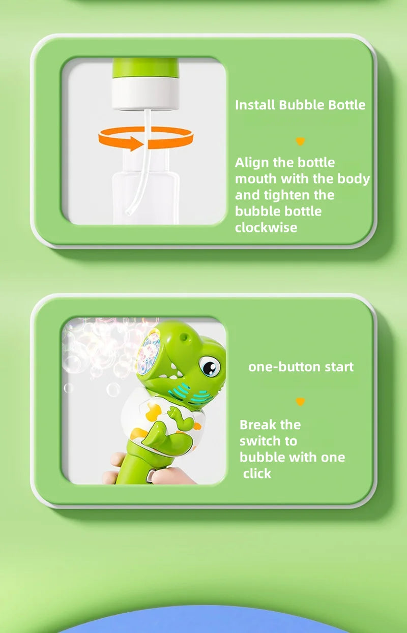 Cartoon Dinosaur Giraffe Bubble Blowing Machine for Children, Fully Automatic Handheld Bubble Stick, Luminous Bubble Toy