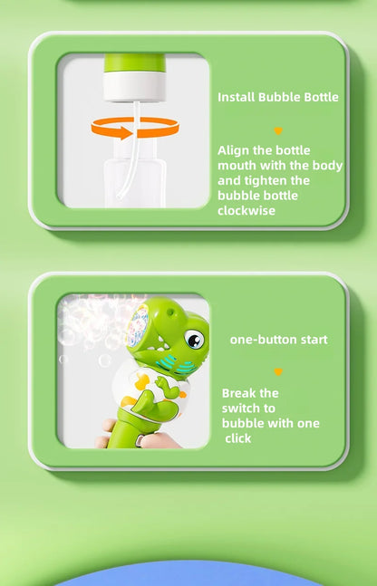 Cartoon Dinosaur Giraffe Bubble Blowing Machine for Children, Fully Automatic Handheld Bubble Stick, Luminous Bubble Toy