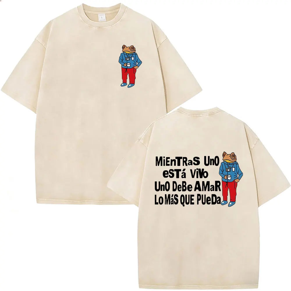 Rapper Bad Bunny Vintage Washed T Shirts Debi Tirar Mas Fotos DTMF T-shirts Men's Clothing Fashion High Quality T-shirt Couples