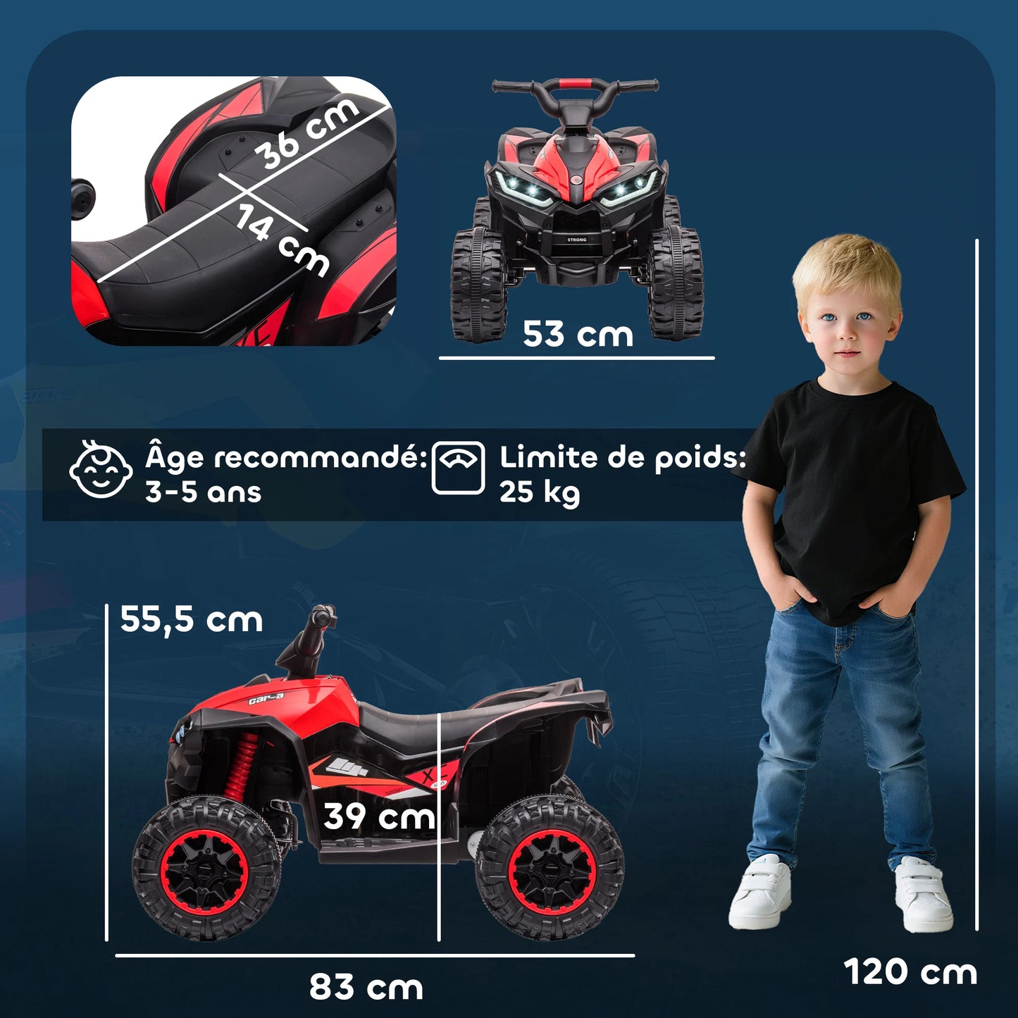 Electric Quad, suitable for children 3-5 years, engine 12 V 2 speeds, Lighthouse LED 3-6 km/h, Red Air