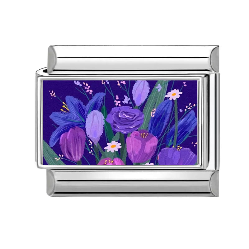 2025 Women's Fashion Colorful Flowers Oil Painting Style Series Italian Charms Fit 9mm Stainless Steel Bracelet DIY Jewelry Gift