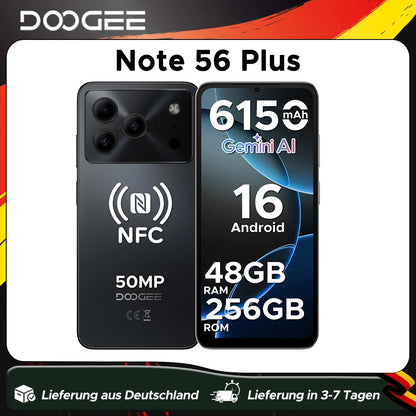 DOOGEE Note56 Plus Smartphone Android 16 48GB+256GB 6150mAh Large Battery 6.56'' 90Hz Display UNISOC T7225 50MP Camera NFC