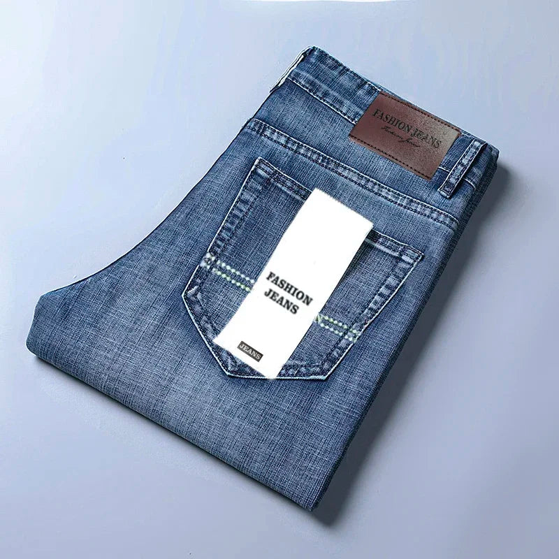 2026 Brand Slim Washed Jeans Casual Straight Stretch Fashion Classic Blue Black Work Denim Trousers Male Brand Clothing