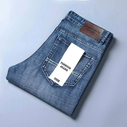 2026 Brand Slim Washed Jeans Casual Straight Stretch Fashion Classic Blue Black Work Denim Trousers Male Brand Clothing