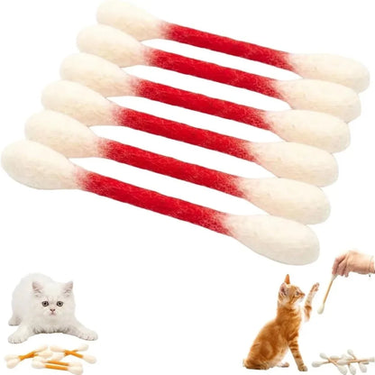 6PCS Felt Cotton Swabs Cat Lightweight Soft Interactive Kick Stick Chew Dental Teething Giant Swabs Cat Interactive Play