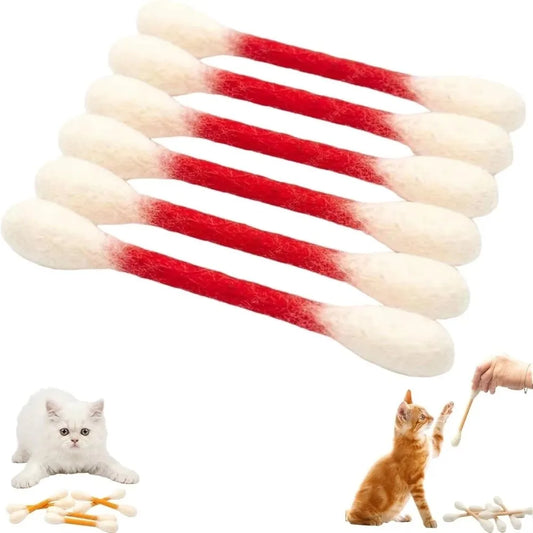 6PCS Felt Cotton Swabs Cat Lightweight Soft Interactive Kick Stick Chew Dental Teething Giant Swabs Cat Interactive Play