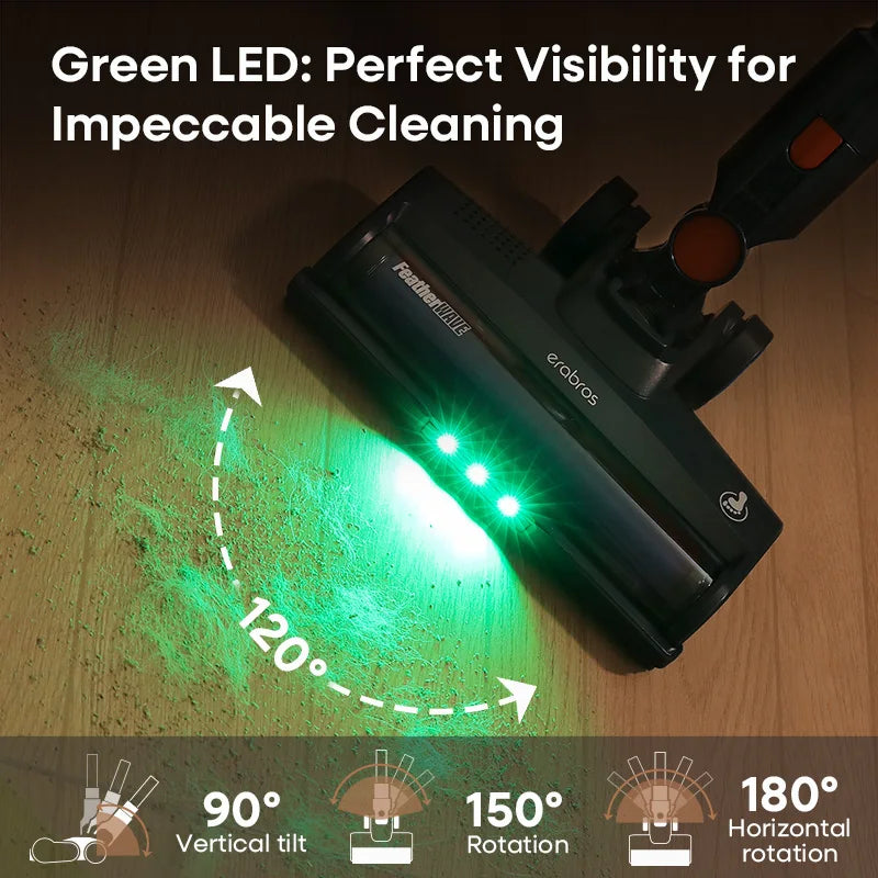 Erabros EV2 Cordless Vacuum Cleaner 450W 55Kpa High Suction Powerful Handheld Home Cleaner Capacity LED Display Floor Carpet