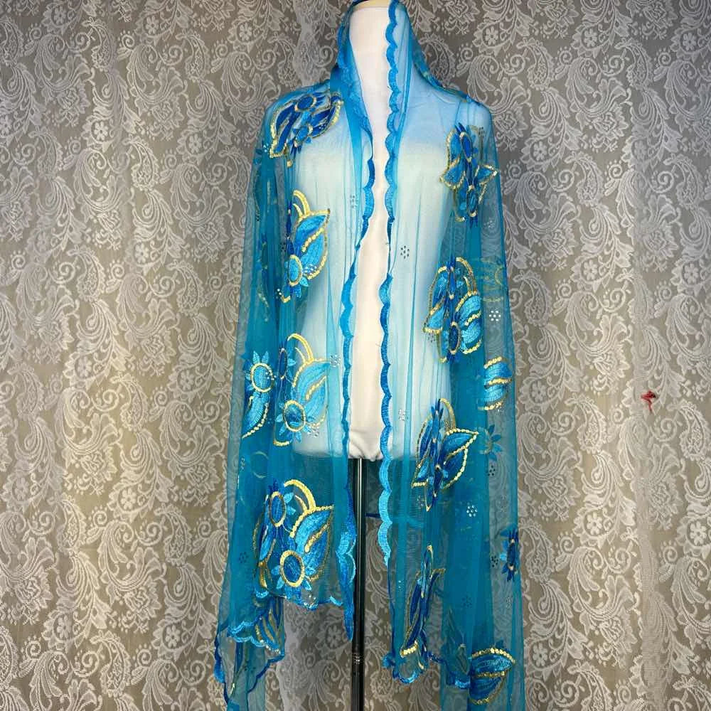 On Sale 2025 New African Net Hijab Scarf for Muslim Women African Dubai Islam Headscarf Embroidery Shawls Voile