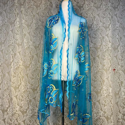 On Sale 2025 New African Net Hijab Scarf for Muslim Women African Dubai Islam Headscarf Embroidery Shawls Voile
