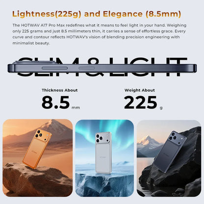 HOTWAV A17 Pro Max Smartphone 6.75'' 120Hz 4GB 256GB Mobile Phone Android 15 5160mAh Thin Cellphone with 3.5mm Headphone Jack