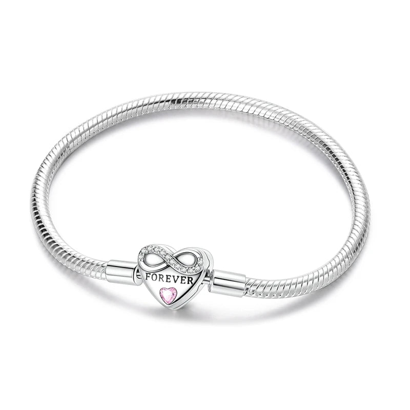 Original 925 Sterling Silver Bracelets 17-20CM Love Heart Flowers Butterfly Charms Beads Bracelet For Women Fashion Jewelry Gift