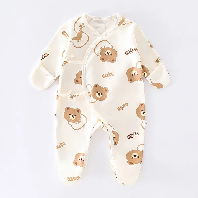 Boys Girls Long Sleeve Jumpsuit for Four Seasons Clothing Pure Cotton Universal Newborn Baby Cute Printed Foot Wrapped Bodysuit