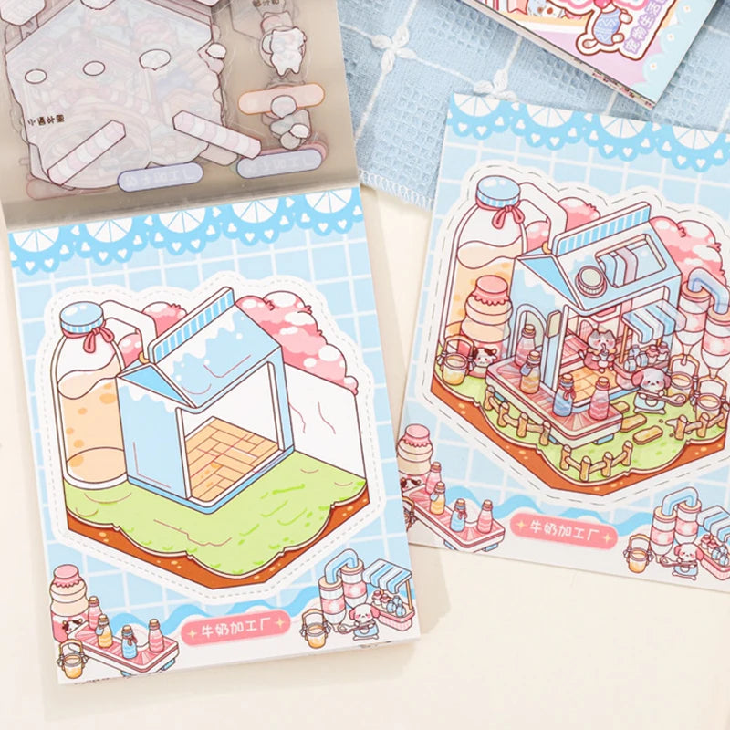 24pcs/bag zoo small class meow wow wonderland series scenery sticker book three-dimensional scene miniature sticker handbook DIY