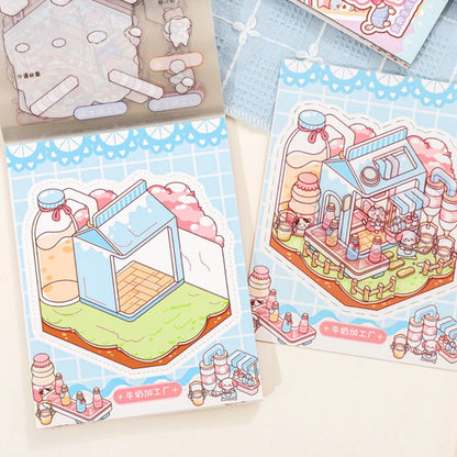 24pcs/bag zoo small class meow wow wonderland series scenery sticker book three-dimensional scene miniature sticker handbook DIY
