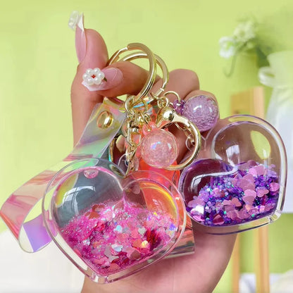 Creative Oil Quicksand Heart Keychain Fashion Trendy Bag Small Pendant Exquisite Cute Couple