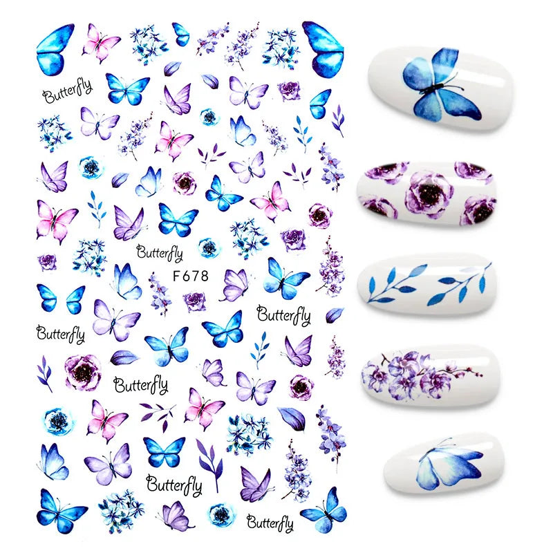 Black and White Love Flowers Line Art 3D Stickers Nail Decals Nail Art Accessories Butterfly Rose Nail Stickers Nail Sliders