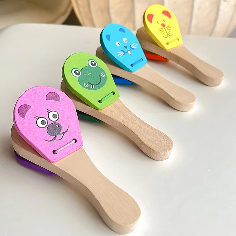 Wooden Half Round Hand Ringing Bell Children Musical Orff Instruments Clapper Handle Educational Fun Toys Infant Teaching Aids