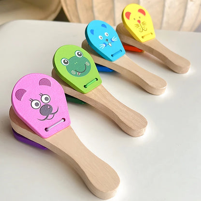 Wooden Half Round Hand Ringing Bell Children Musical Orff Instruments Clapper Handle Educational Fun Toys Infant Teaching Aids