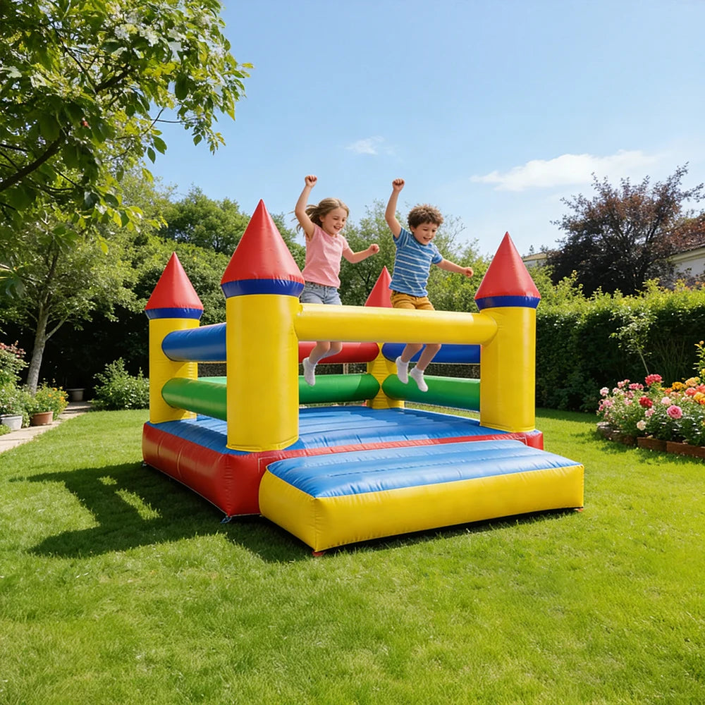 Kids Inflatable Bounce Castle with Reinforced Safety Barriers Outdoor Jumping Bouncer for Family Parties Backyard Entertainment