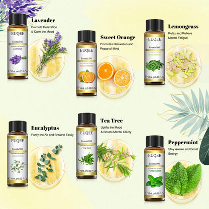 EUQEE Floral Essential Oils Set Of 6 Bottles For Diffuser,Candle Making-Rose Lavender Ylang Ylang Jasmine Geranium Chamomile