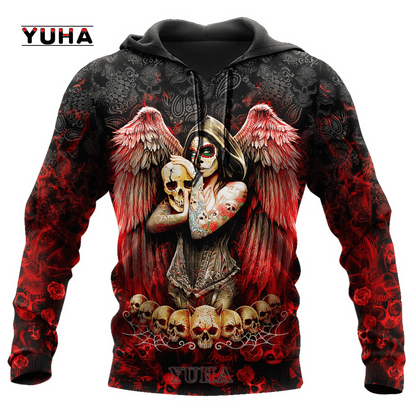 Dark  Red Skull Tattoo 3D All Over Printed Men's Hoodie & Sweatshirt Spring and  Autumn Unisex  Hoodies Casual Sportswear