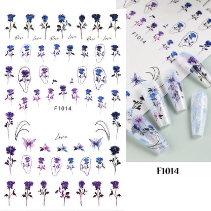 3d Nail Art Decals Spring Booming Violets Lavenders Purple Blue Pink Flowers Butterflys Stickers Decoration For Nail Tips Beauty