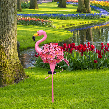 Outdoor Solar Powered Flamingo Stake Lights, Metal Flamingo Decorative Lights, Weatherproof Pink Flamingo