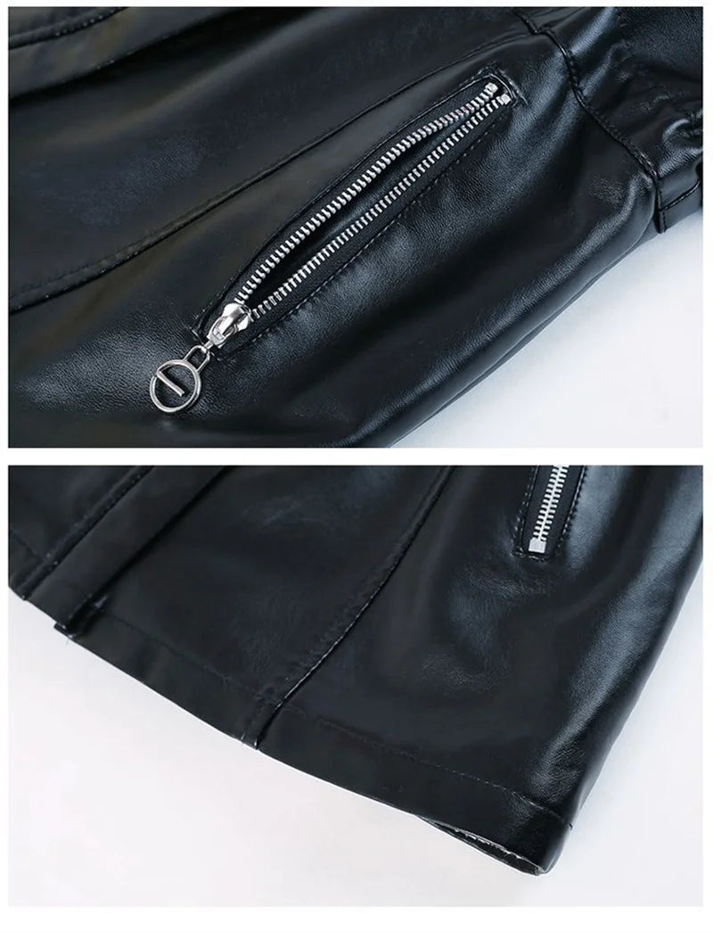Winter Coat New Fashion Soft Leather Clothes Women's Long Sheep Leather Jacket Plus Velvet Padded Warm Coat