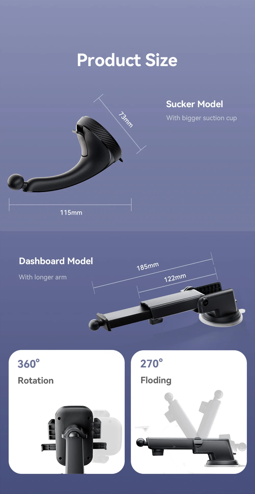 Joyroom Car Phone Holder Mount Car Strong Suction Hands-Free Universal Cell Phone Stand For Dashboard/Windshield 360° Rotation